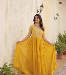 Yellow Georgette Silver Aari Work Embroidery Long Kurta