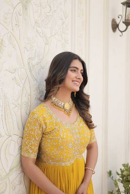 Yellow Georgette Silver Aari Work Embroidery Long Kurta 5