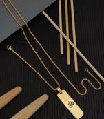 om design gold plated rectangular shape pendant with 24 inch chain for mens and womens