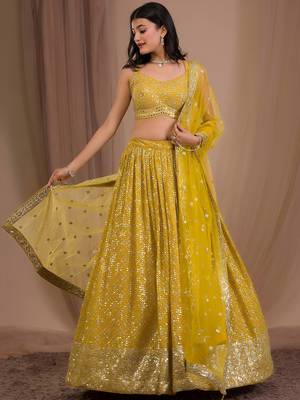 yellow sequins georgette lehenga set choli with dupatta with dupatta 1