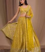 yellow sequins georgette lehenga set choli with dupatta with dupatta