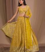 Beautiful Yellow Sequins Georgette Lehenga Choli With Dupatta