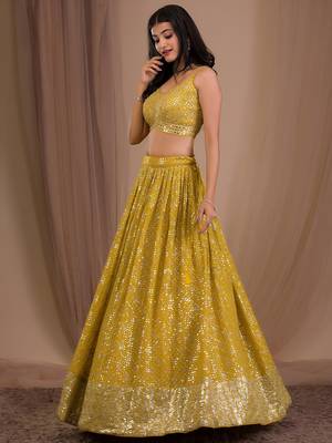 yellow sequins georgette lehenga set choli with dupatta with dupatta 3