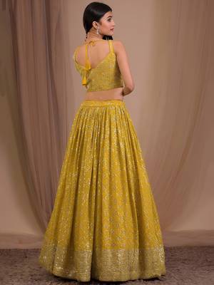 yellow sequins georgette lehenga set choli with dupatta with dupatta 5
