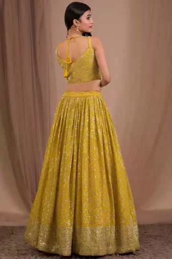 yellow sequins georgette lehenga set choli with dupatta with dupatta