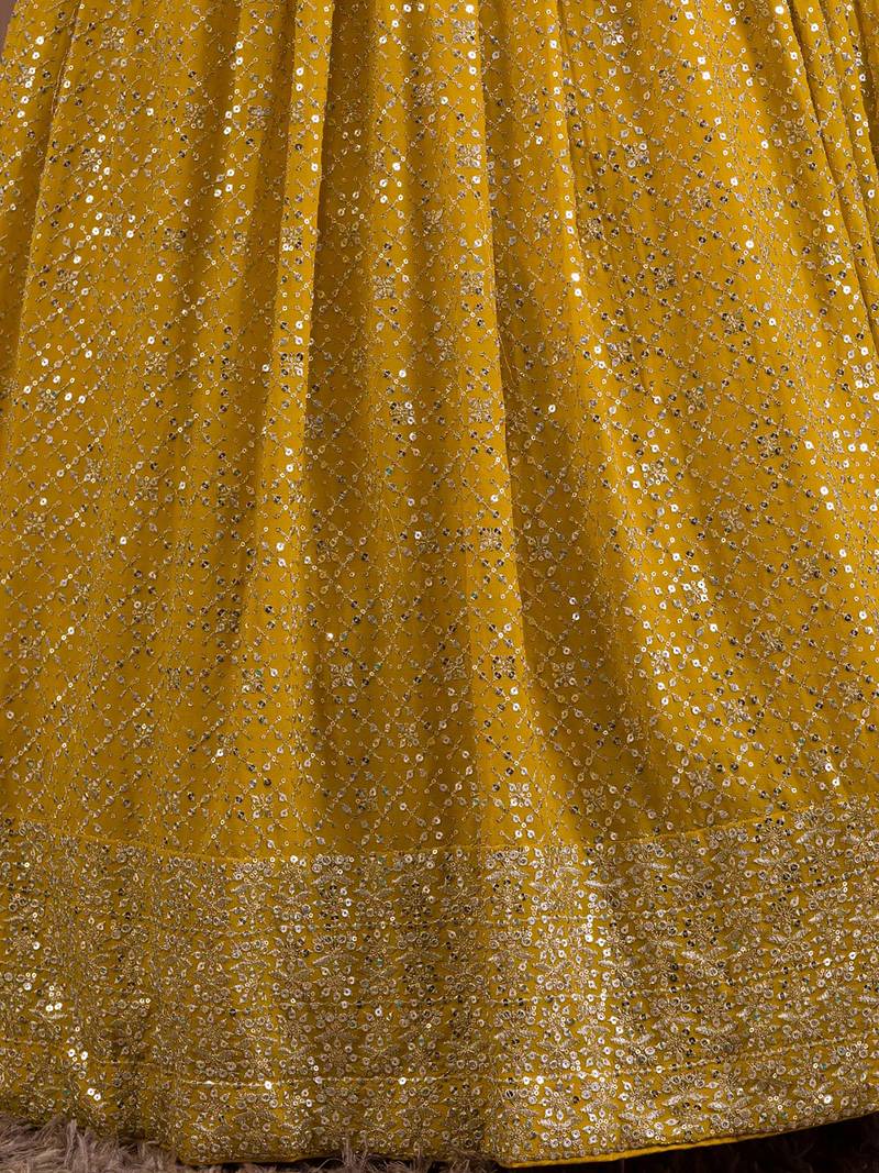 yellow sequins georgette lehenga set choli with dupatta with dupatta