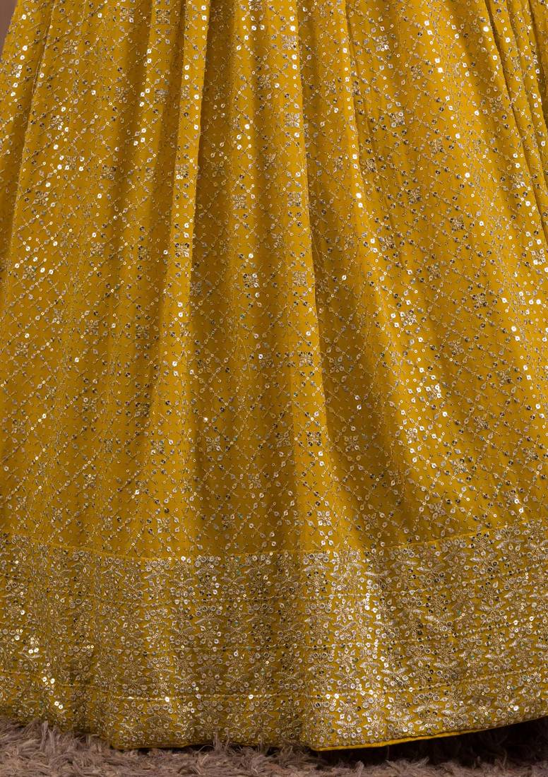 Beautiful Yellow Sequins Georgette Lehenga Choli With Dupatta