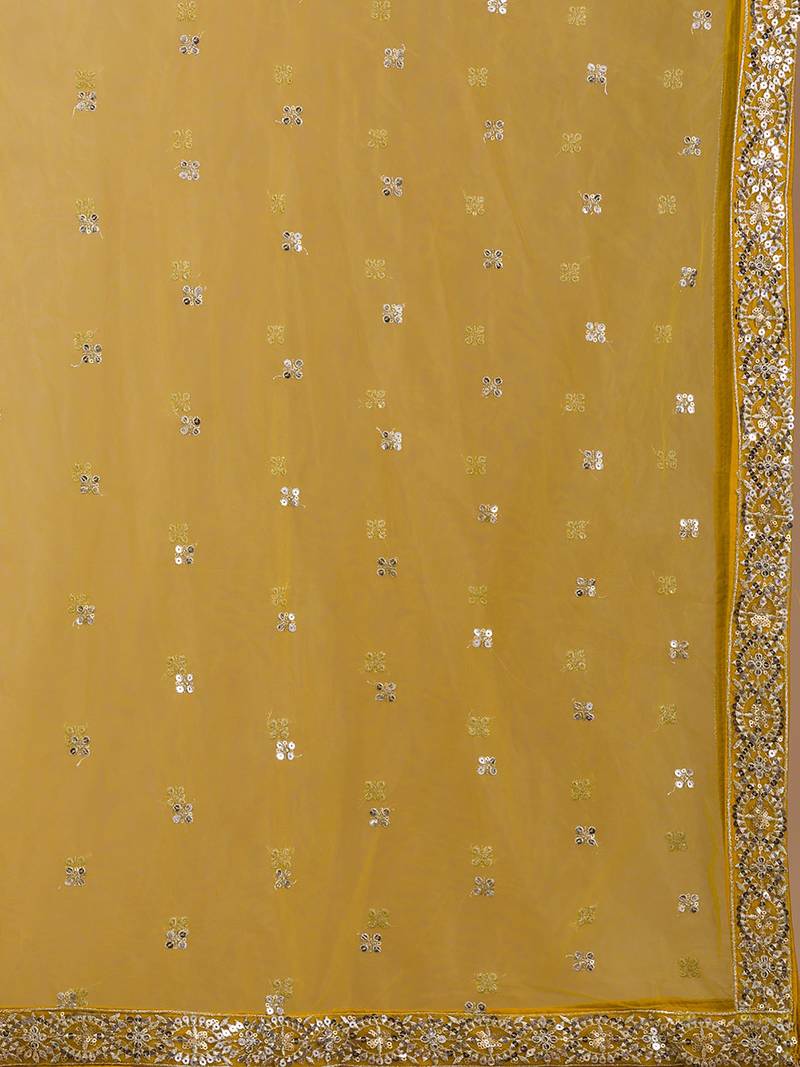 yellow sequins georgette lehenga set choli with dupatta with dupatta