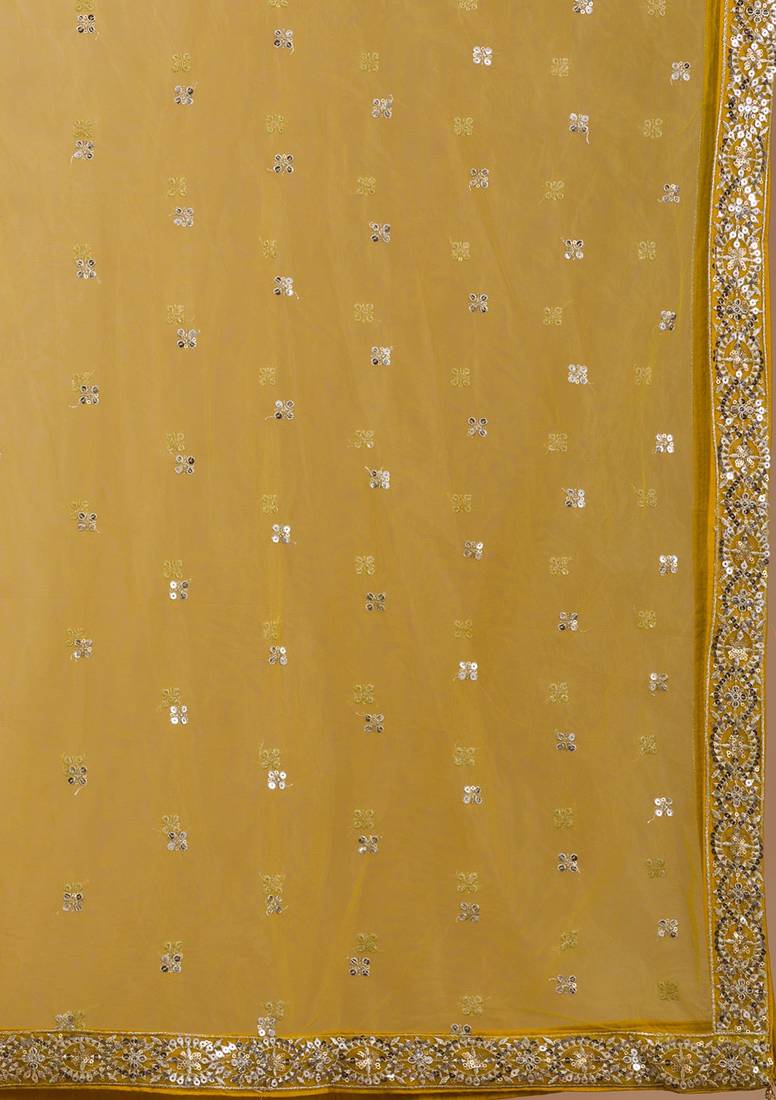 Beautiful Yellow Sequins Georgette Lehenga Choli With Dupatta