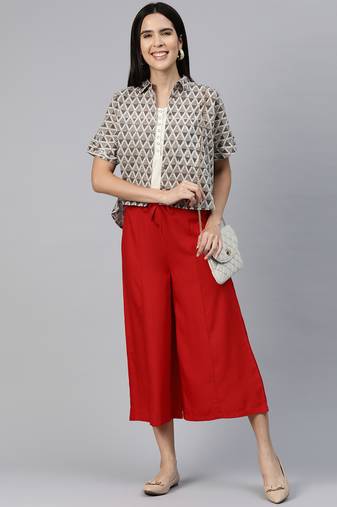 Casual plain flare calf length palazzo