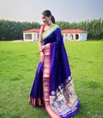 Violet Paithani style of contrust border silk bland zari weaving saree with Blouse