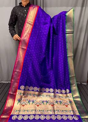 Violet Paithani style of contrust border silk bland zari weaving saree with Blouse 3