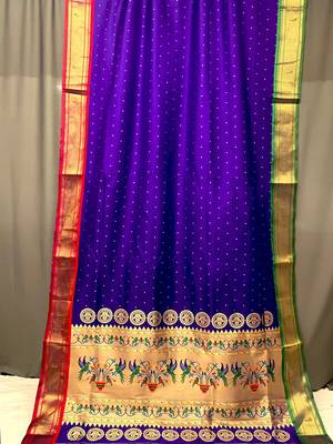 Violet Paithani style of contrust border silk bland zari weaving saree with Blouse 4