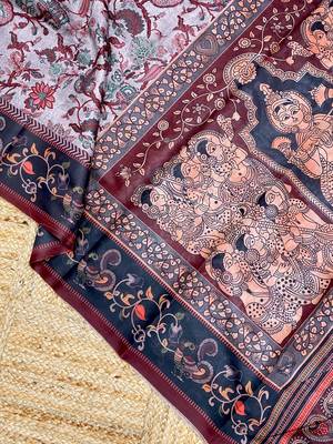 Grey Digital Printed Cotton Blend Saree & Rich Pallu Saree With Blouse 5