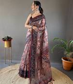 Peach Digital Printed Cotton Blend Saree & Rich Pallu Saree With Blouse