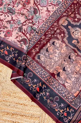 Peach Digital Printed Cotton Blend Saree & Rich Pallu Saree With Blouse