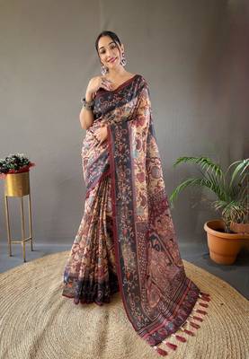 Yellow Digital Printed Cotton Blend Saree  Rich Pallu Saree With Blouse 1