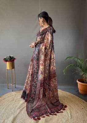 Yellow Digital Printed Cotton Blend Saree  Rich Pallu Saree With Blouse 2
