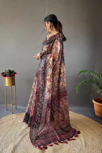 Yellow Digital Printed Cotton Blend Saree  Rich Pallu Saree With Blouse