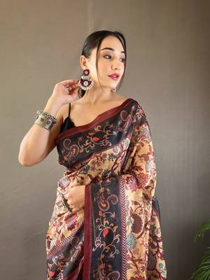 Yellow Digital Printed Cotton Blend Saree  Rich Pallu Saree With Blouse 3