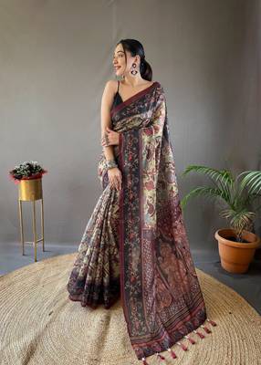 Green Cotton Blend Printed Work &  Rich Pallu Saree With Blouse 1