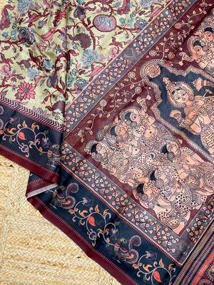 Green Cotton Blend Printed Work &  Rich Pallu Saree With Blouse 5