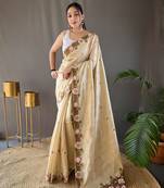 Cream Mandakini Tussar silk bland embroidary work saree with Border