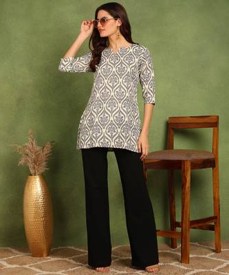 Grey printed poly rayon short kurti for women and girls 1