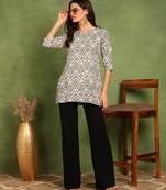 Grey printed poly rayon short kurti for women and girls