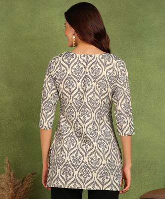 Grey printed poly rayon short kurti for women and girls 2