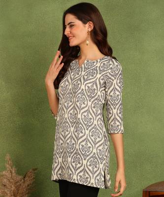 Grey printed poly rayon short kurti for women and girls 3