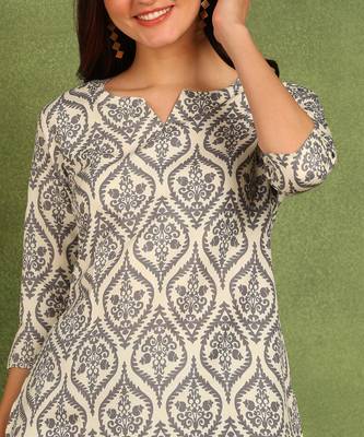 Grey printed poly rayon short kurti for women and girls 4