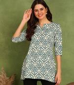 Peacock blue printed poly rayon short kurti for women and girls
