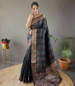 Black Nidhi Banarsi style copper zari silk bland border & Rich Pallu Saree with Blouse