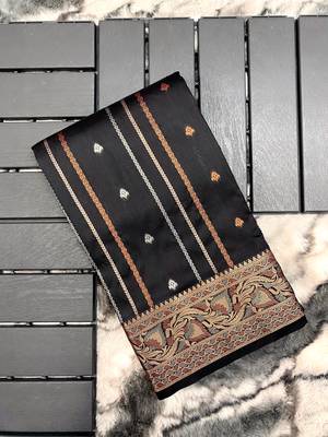 Black Nidhi Banarsi style copper zari silk bland border & Rich Pallu Saree with Blouse 5