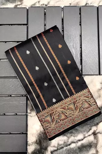 Black Nidhi Banarsi style copper zari silk bland border & Rich Pallu Saree with Blouse