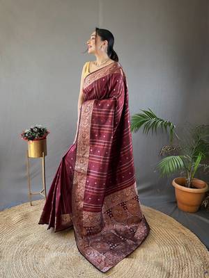 Brown Nidhi Banarsi style copper zari silk bland border & Rich Pallu Saree with Blouse 2