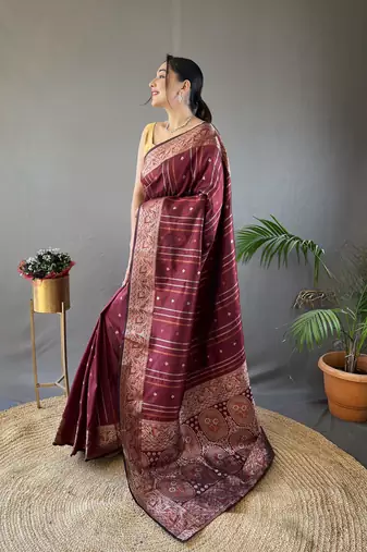 Brown Nidhi Banarsi style copper zari silk bland border & Rich Pallu Saree with Blouse