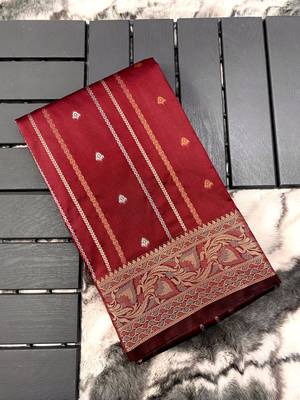 Brown Nidhi Banarsi style copper zari silk bland border & Rich Pallu Saree with Blouse 4