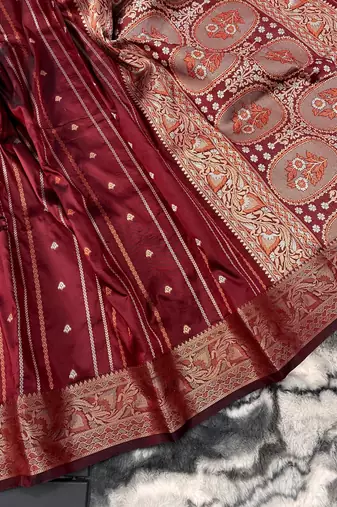 Brown Nidhi Banarsi style copper zari silk bland border & Rich Pallu Saree with Blouse