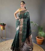 Green Nidhi Banarsi style copper zari silk bland border & Rich Pallu Saree with Blouse