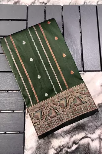 Green Nidhi Banarsi style copper zari silk bland border & Rich Pallu Saree with Blouse