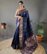 Navy Blue Nidhi Banarsi style copper zari silk bland border & Rich Pallu Saree with Blouse