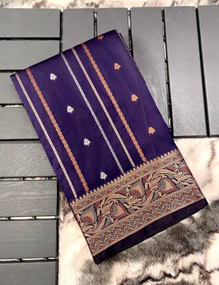 Navy Blue Nidhi Banarsi style copper zari silk bland border & Rich Pallu Saree with Blouse 4