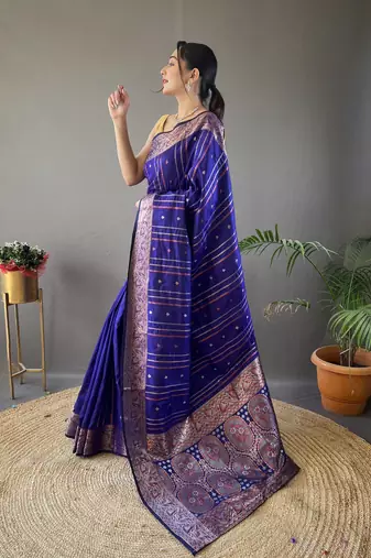 Violet Nidhi Banarsi style copper zari silk bland border & Rich Pallu Saree with Blouse