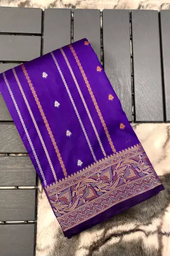 Violet Nidhi Banarsi style copper zari silk bland border & Rich Pallu Saree with Blouse