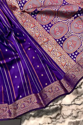 Violet Nidhi Banarsi style copper zari silk bland border & Rich Pallu Saree with Blouse