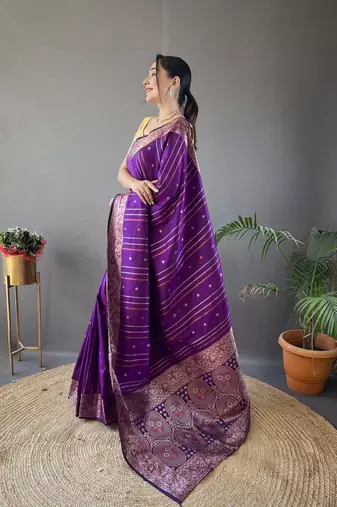 Wine Nidhi Banarsi style copper zari silk bland border & Rich Pallu Saree with Blouse