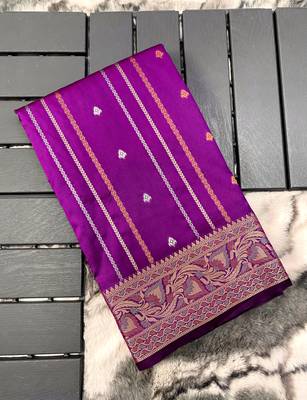 Wine Nidhi Banarsi style copper zari silk bland border & Rich Pallu Saree with Blouse 4
