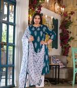  teal green block print kurta with palazzos with dupatta